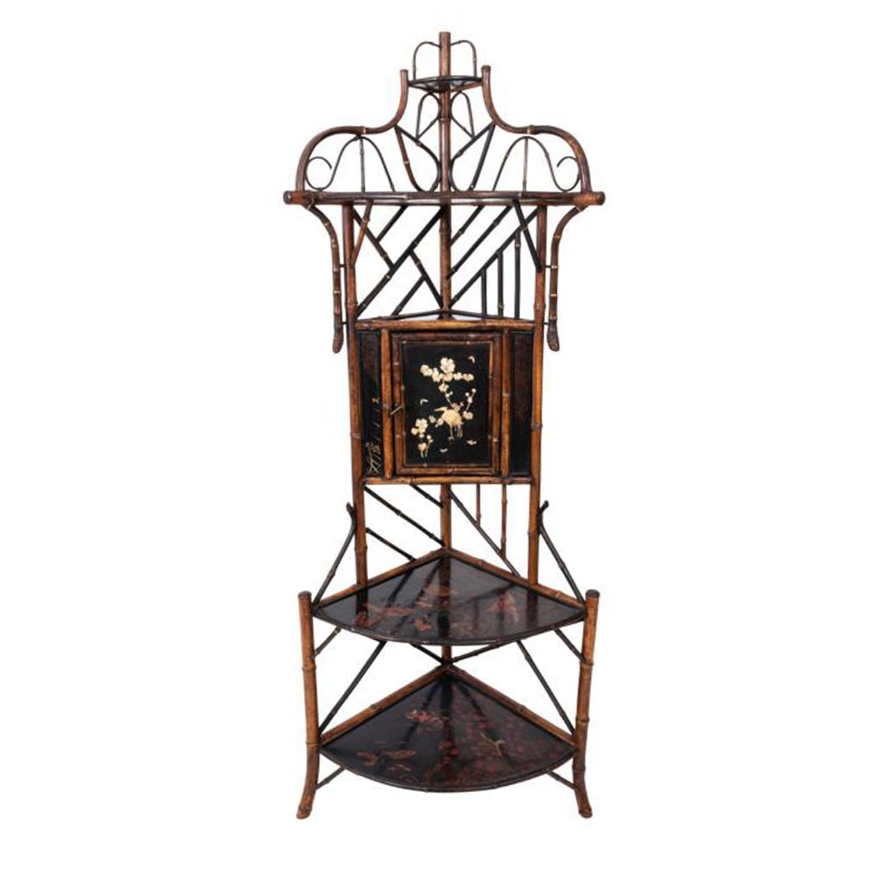 Lacquered Bamboo Corner Stand