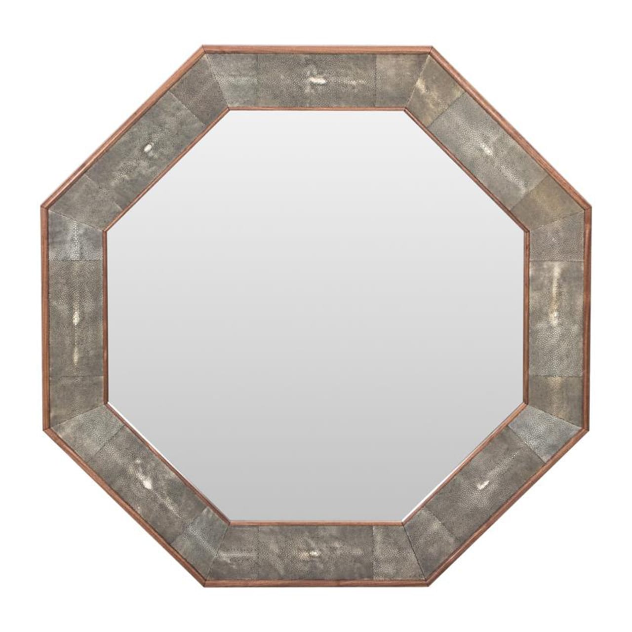 Octagonal Walnut and Shagreen Mirror