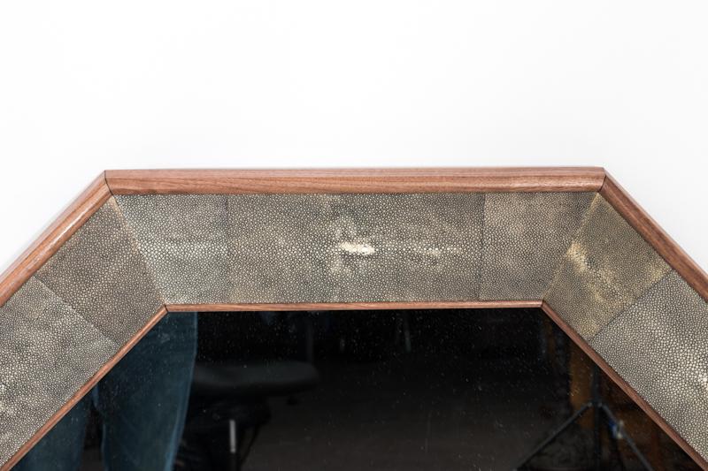Octagonal Walnut and Shagreen Mirror