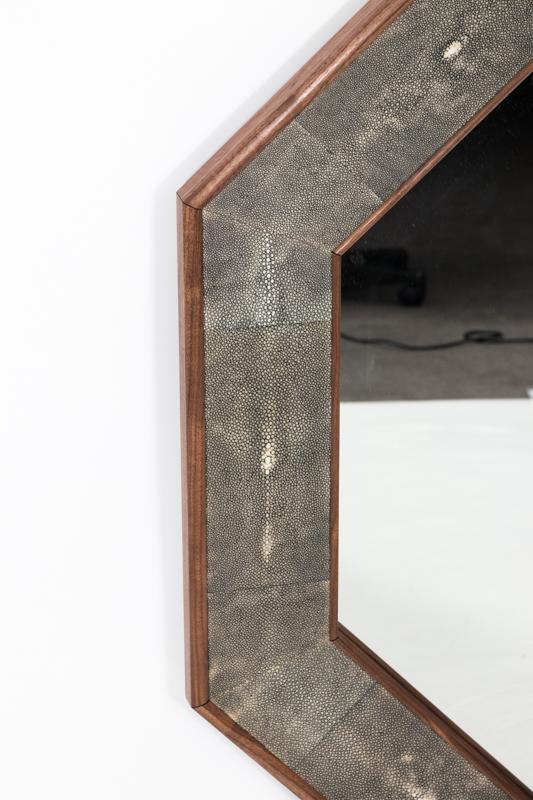 Octagonal Walnut and Shagreen Mirror