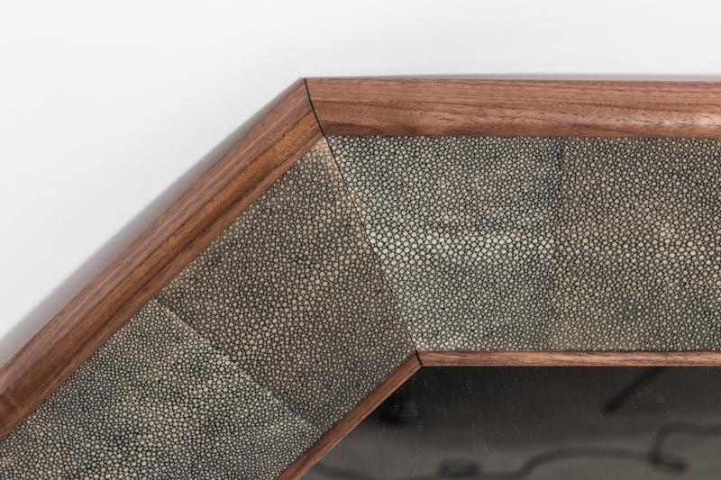 Octagonal Walnut and Shagreen Mirror
