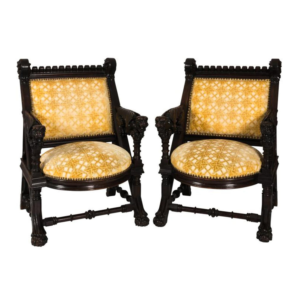 Pair of American Gothic Revival Armchairs by Daniel Pabst. Ca. 1878