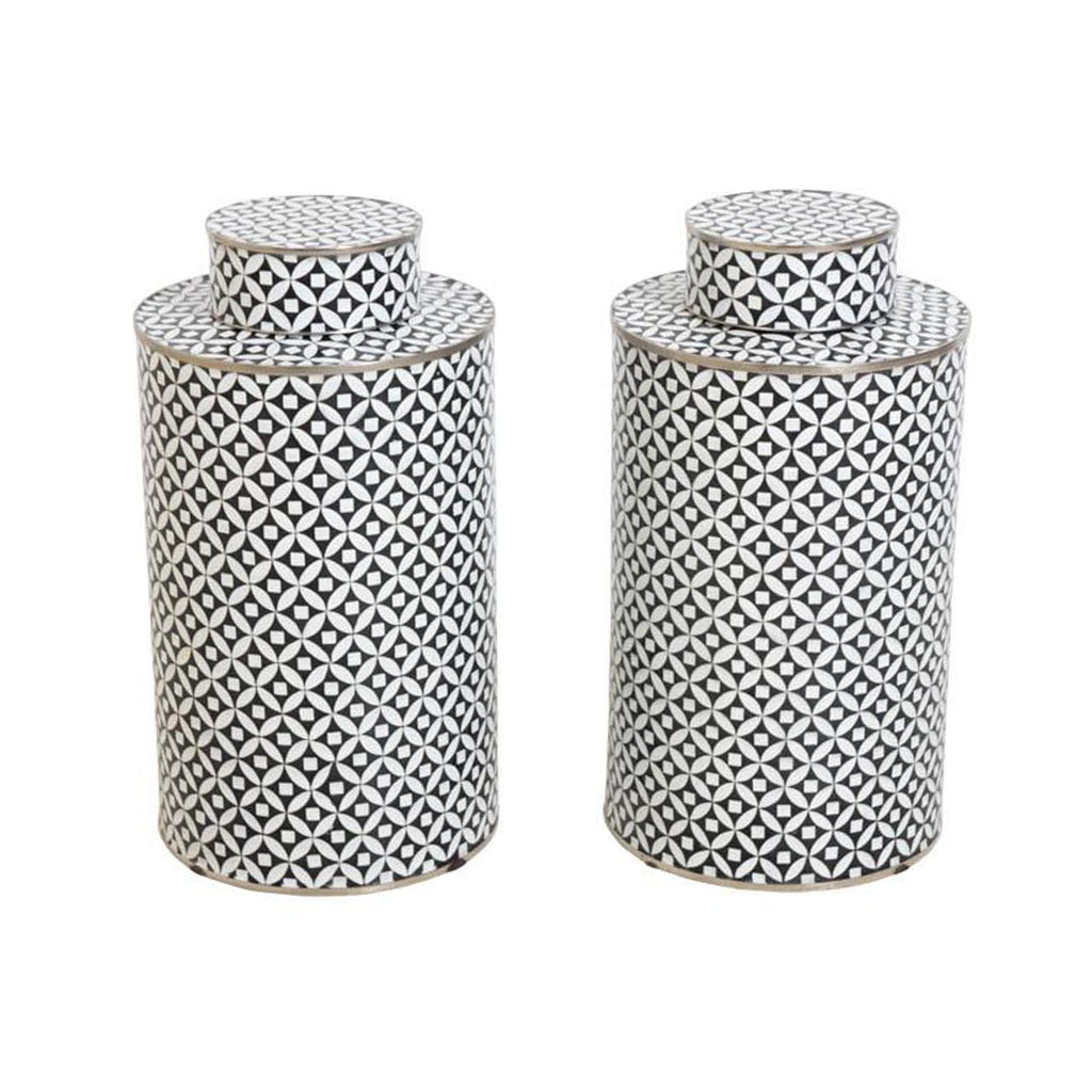 Pair of Blue and White Brass Bound Cloisonné Storage Jars