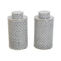 Pair of Blue and White Brass Bound Cloisonné Storage Jars