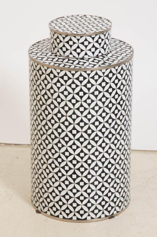 Pair of Blue and White Brass Bound Cloisonné Storage Jars