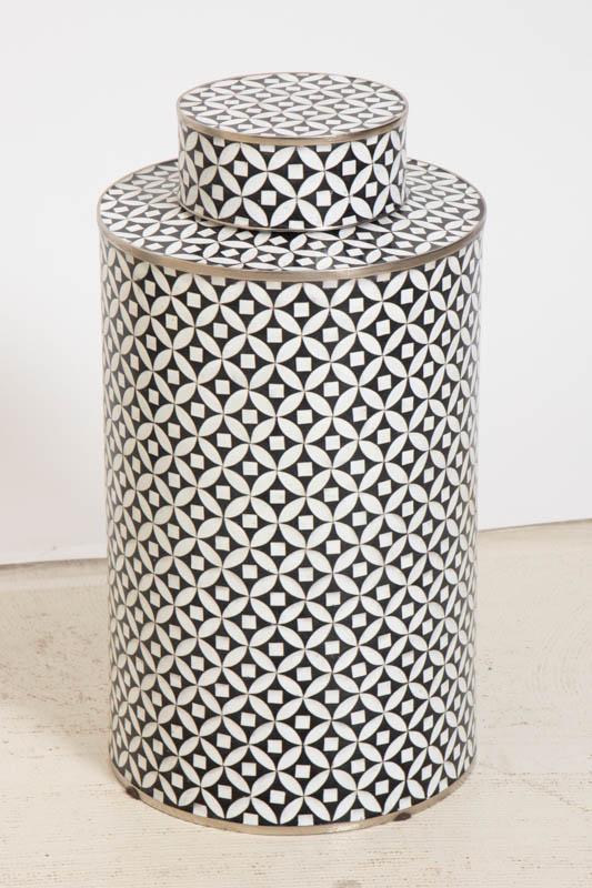 Pair of Blue and White Brass Bound Cloisonné Storage Jars