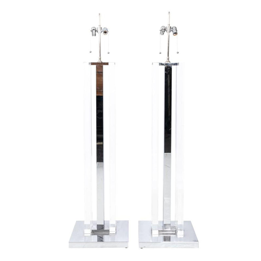 Pair of Nickel and Lucite Floor Lamps