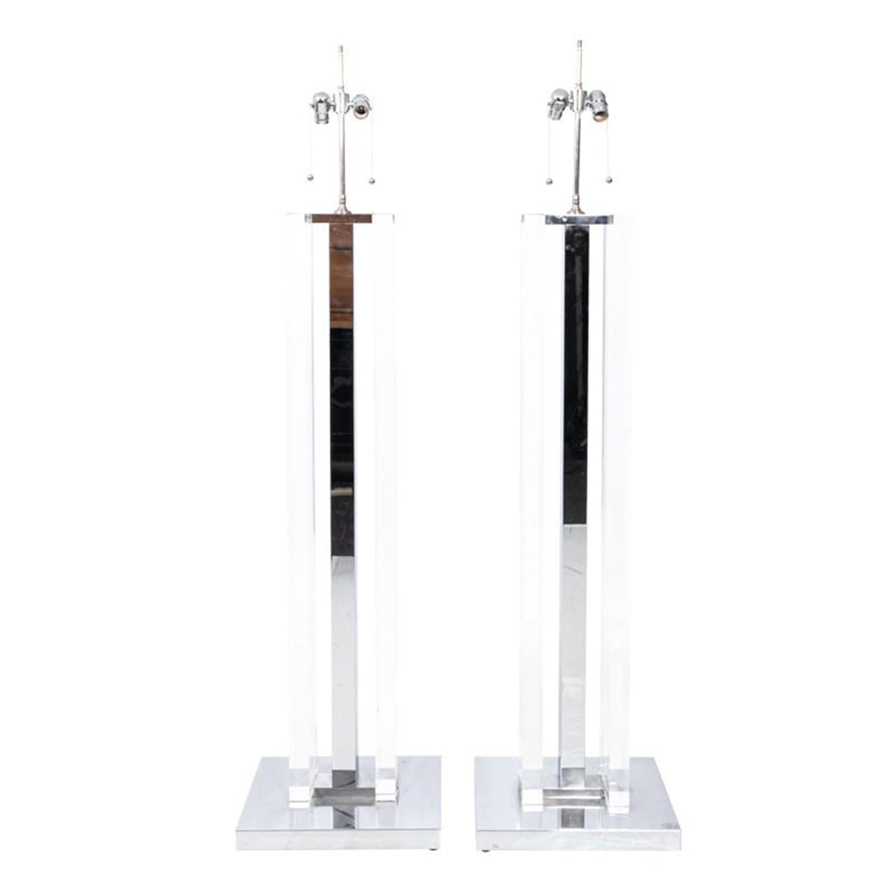 Pair of Nickel and Lucite Floor Lamps
