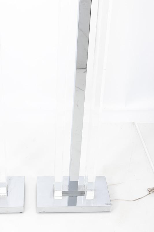 Pair of Nickel and Lucite Floor Lamps