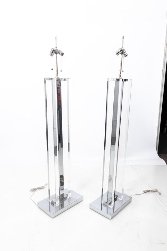 Pair of Nickel and Lucite Floor Lamps