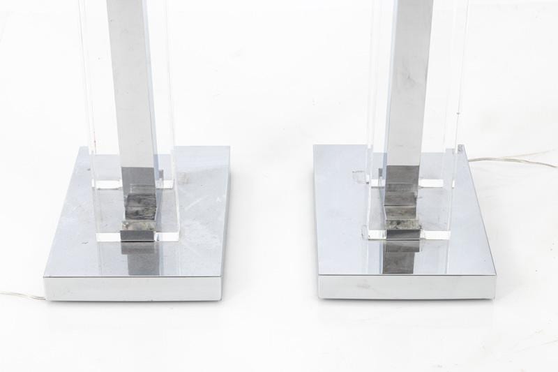 Pair of Nickel and Lucite Floor Lamps