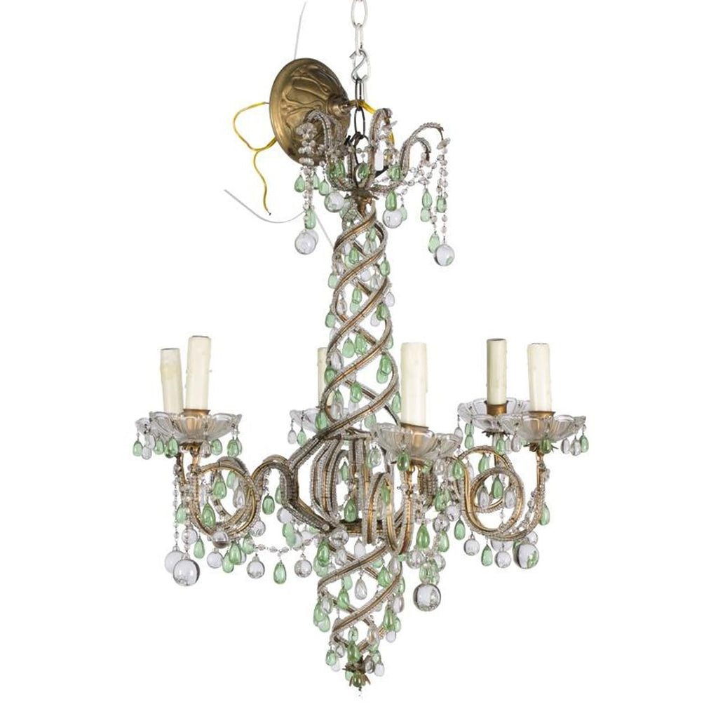 Green And White Six Light Crystal Chandelier
