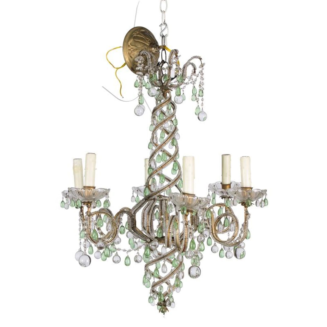 Green And White Six Light Crystal Chandelier