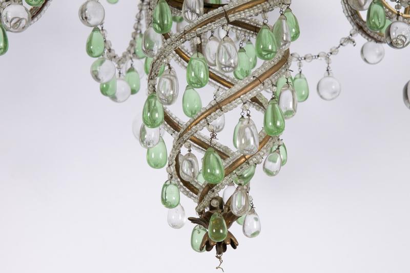 Green And White Six Light Crystal Chandelier