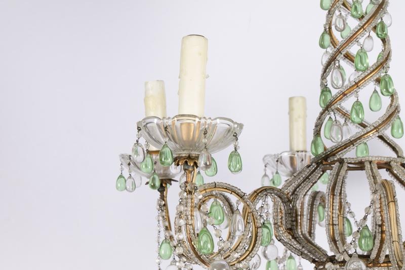 Green And White Six Light Crystal Chandelier