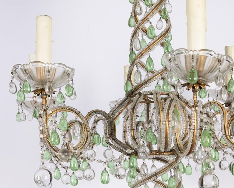 Green And White Six Light Crystal Chandelier