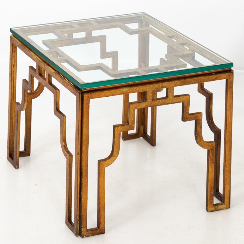 Mid-Century Modern Style Gilded Wrought Iron and Glass Side Tables