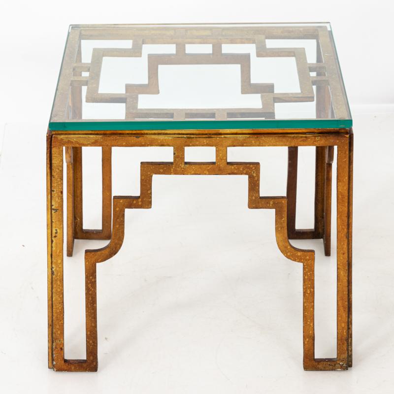 Mid-Century Modern Style Gilded Wrought Iron and Glass Side Tables