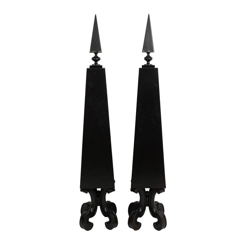 Pair of Black Painted Geometric Obelisks