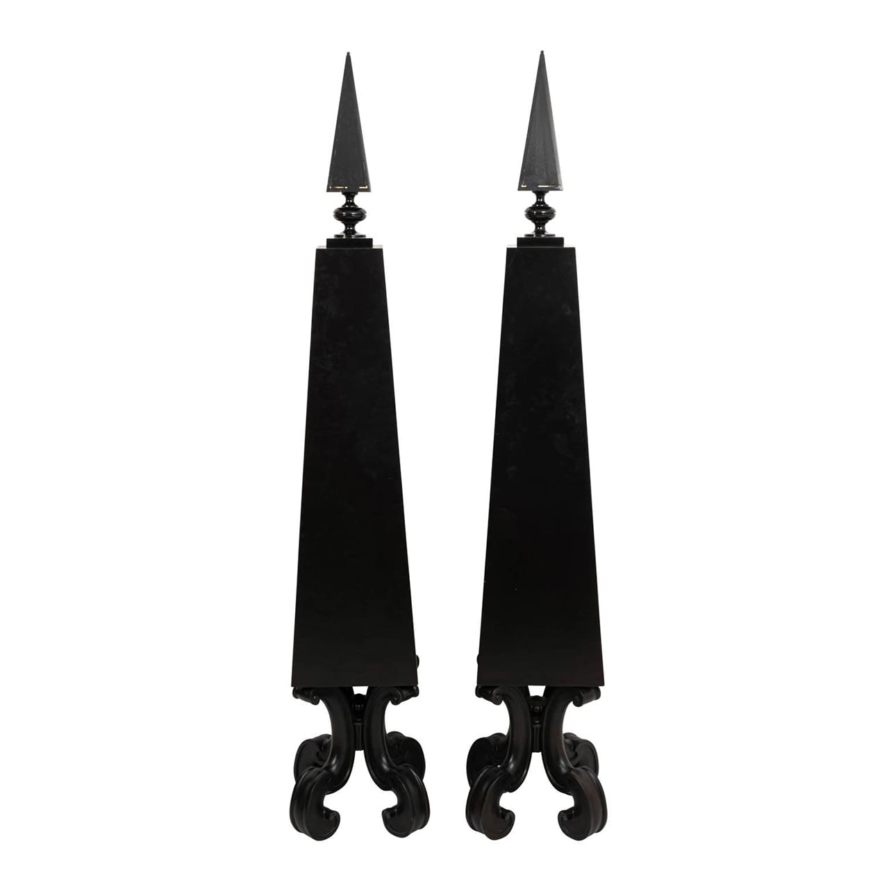 Pair of Black Painted Geometric Obelisks
