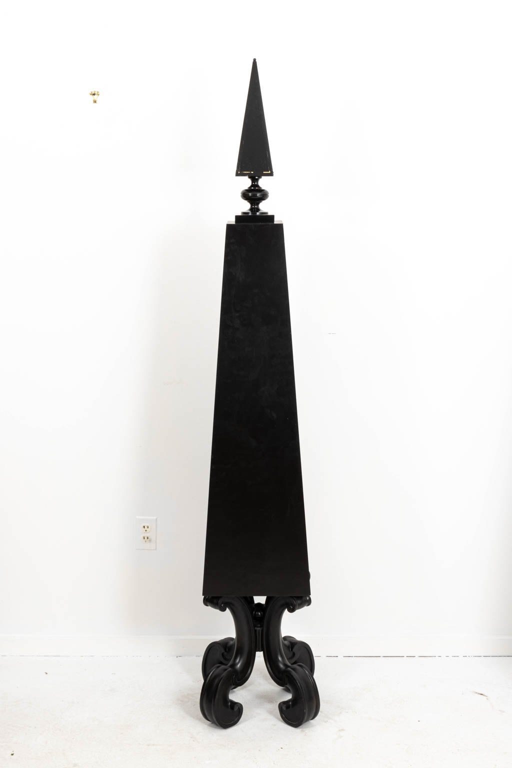 Pair of Black Painted Geometric Obelisks